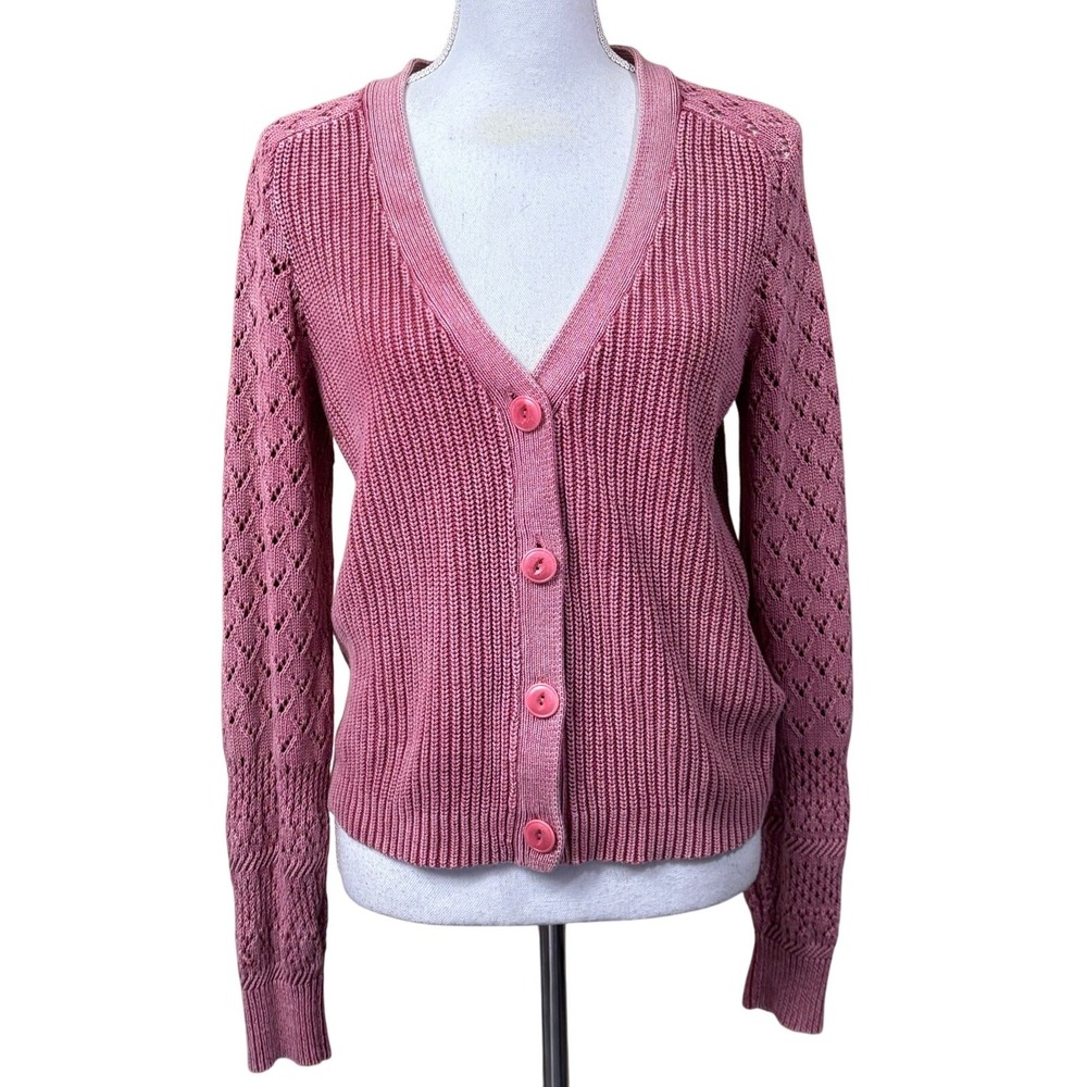 Sundance XS Cardigan Sweater Dusty Rose Pointelle Openwork Boho Romantic Knit